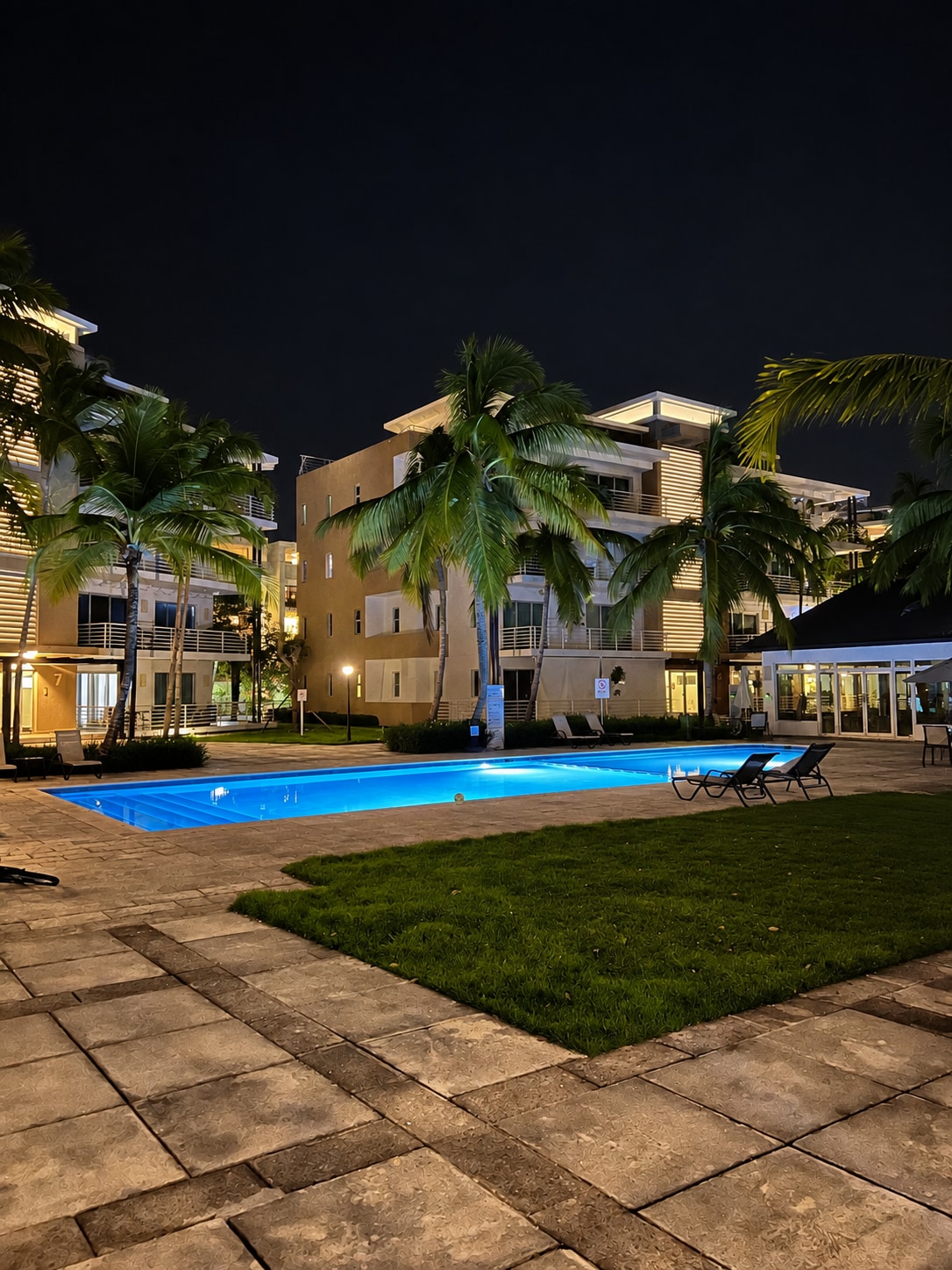 Pool illuminated at night