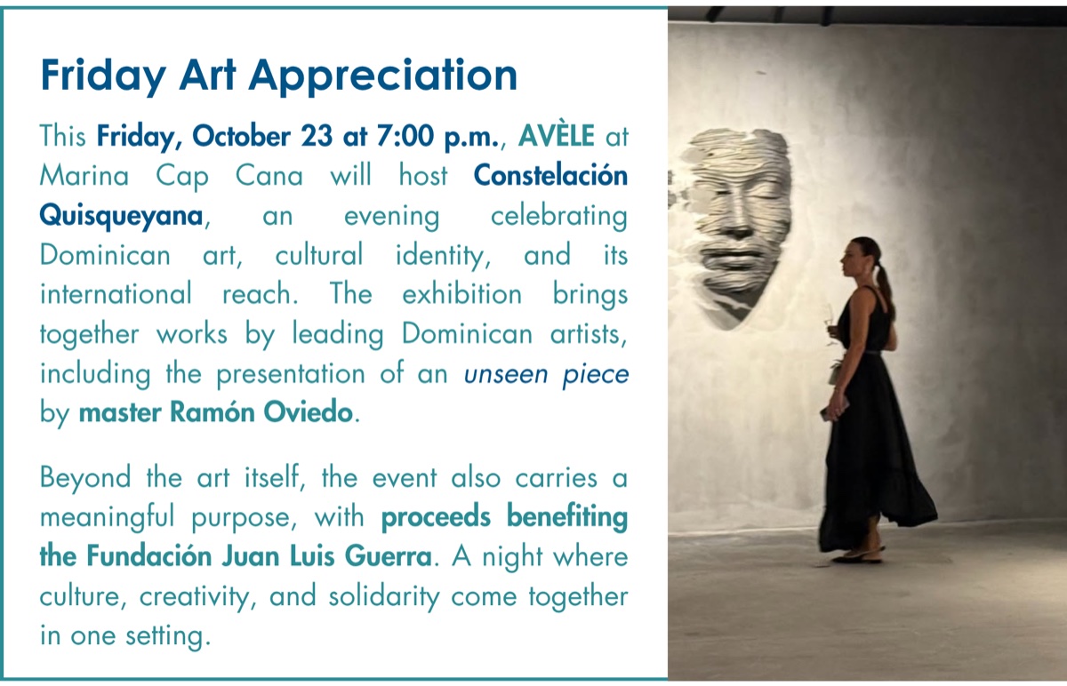 AVÈLE Marina Cap Cana flyer for the Constelación Quisqueyana art event on October 23