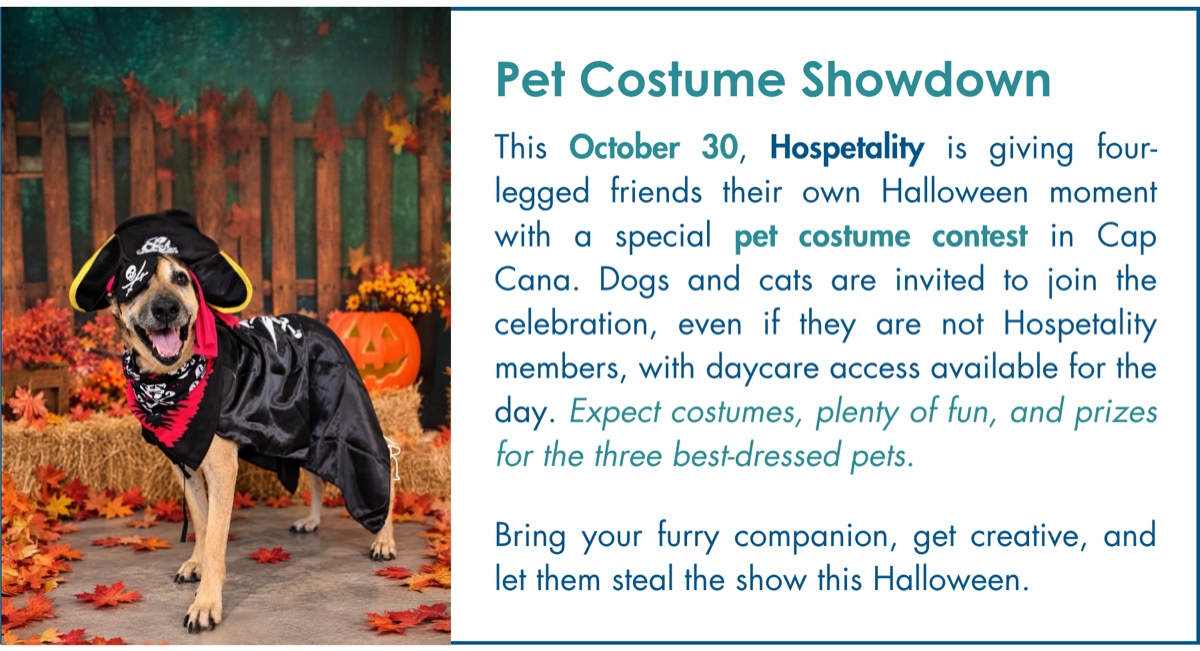 Hospetality flyer for a pet costume contest in Cap Cana on October 30