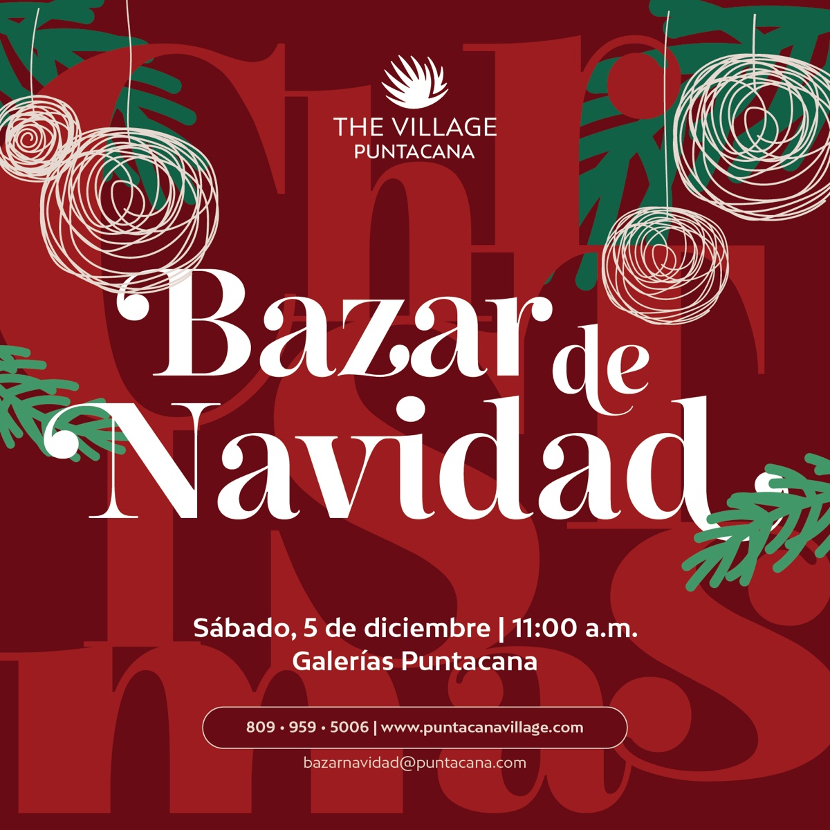 The Village Punta Cana Bazar de Navidad flyer for December 5 at Galerías Puntacana