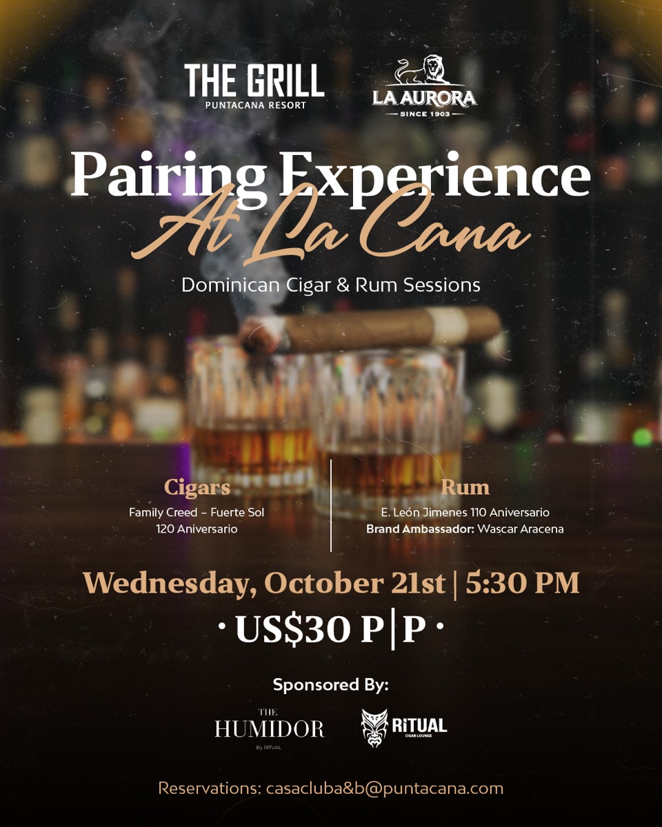 The Grill and La Aurora flyer for a cigar and rum pairing on October 21