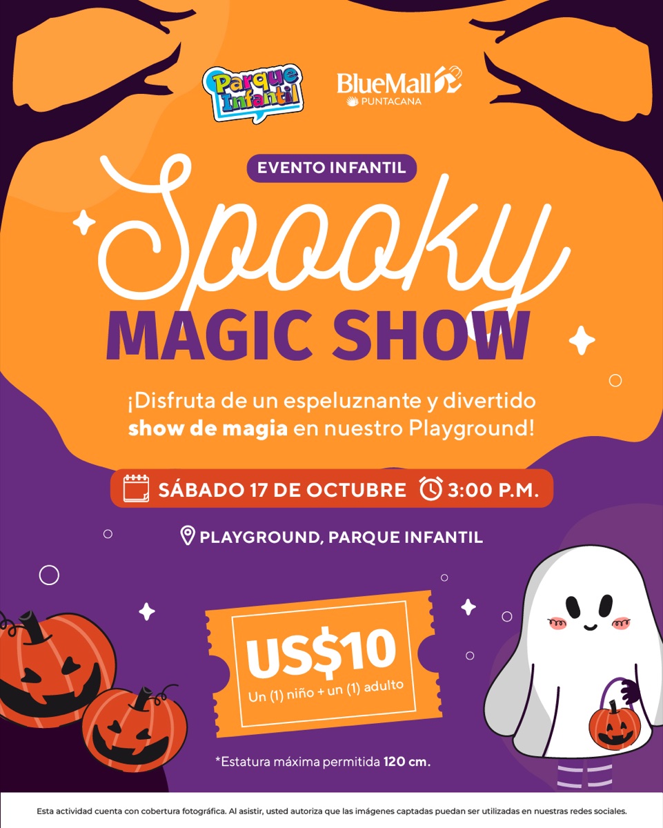 BlueMall Punta Cana flyer for the Spooky Magic Show on October 17