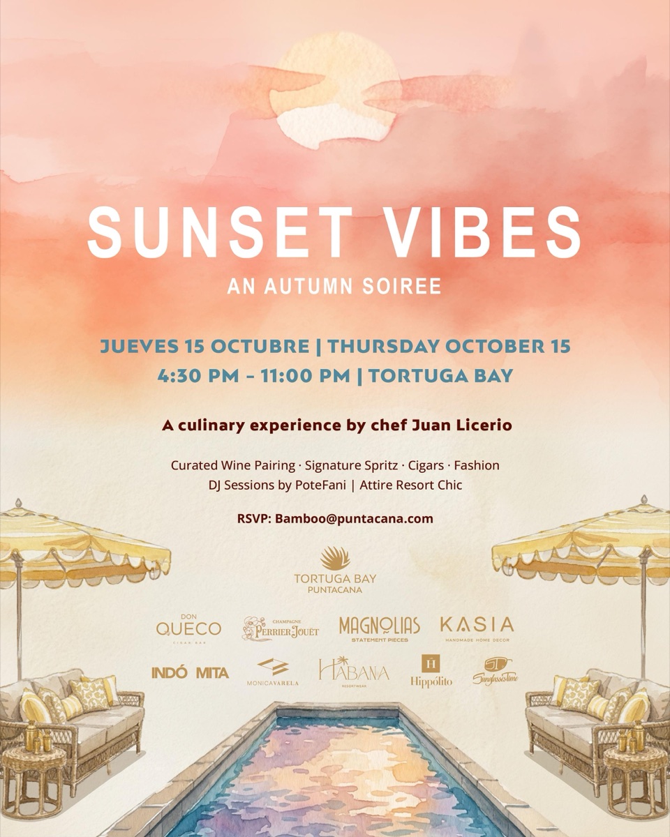 Sunset Vibes autumn soirée flyer for October 15 at Tortuga Bay