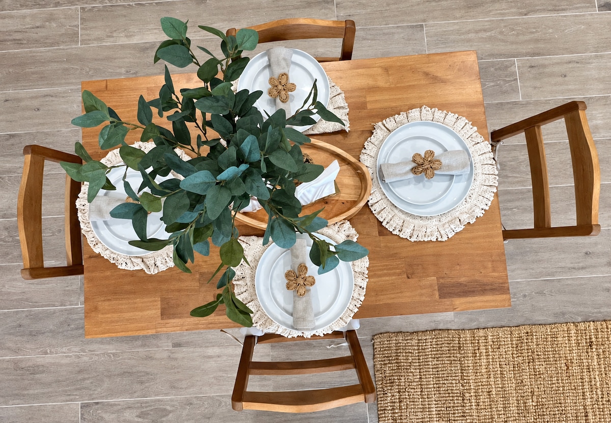Dining table set for four guests
