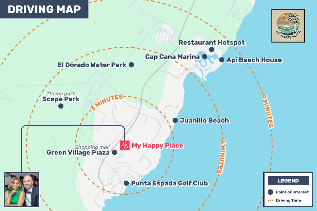 Driving map showing Happy Place near Cap Cana attractions